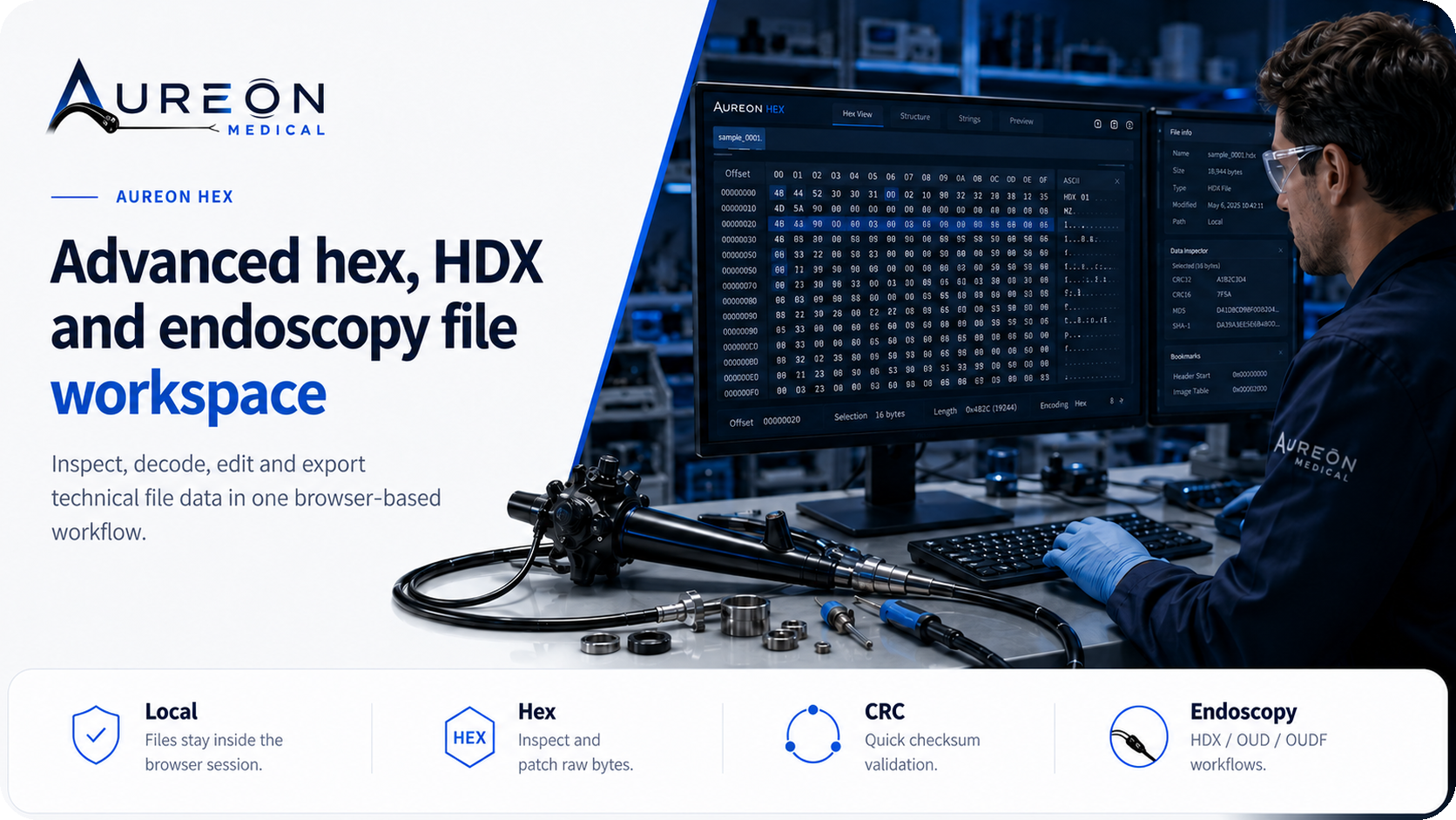 Aureon HEX binary, checksum and endoscopy file workspace